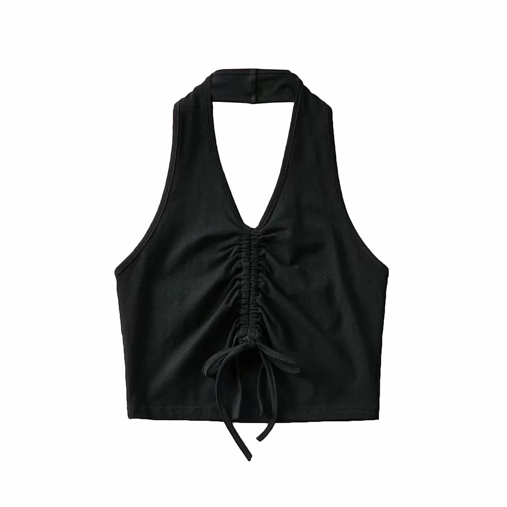 Sexy Drawstring Halterneck Vest Black - Shop at LoveMi