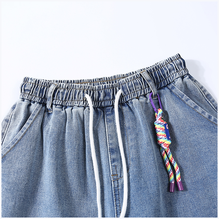 Light-Colored Accessories Washed Casual Denim Shorts Men'S Loose Trendy Pants Summer Five-Point Pants