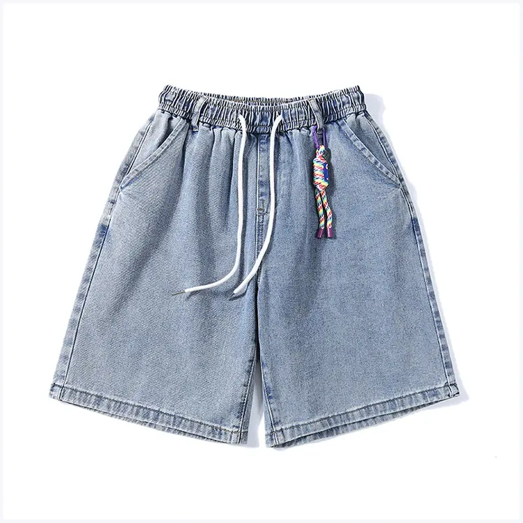 Light-Colored Accessories Washed Casual Denim Shorts Men'S Loose Trendy Pants Summer Five-Point Pants