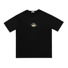 Hip Hop Rap Burger Fries Doll Print Short Sleeve Loose T-shirt Couple - Black - View 1