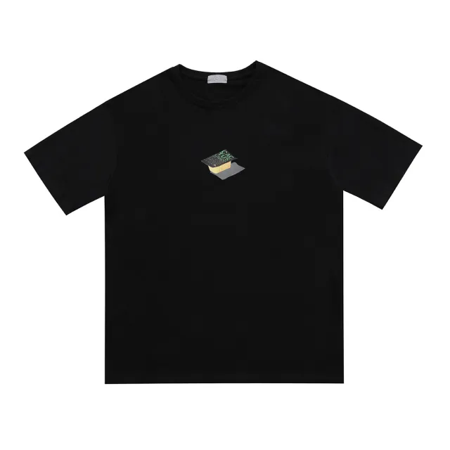 Hip Hop Rap Burger Fries Doll Print Short Sleeve Loose T shirt Couple Black - Shop at LoveMi