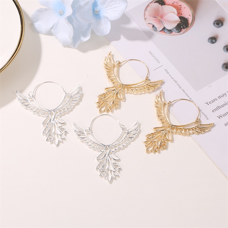 European And American Fashion Angel Wings Earrings Ethnic Style Hollow