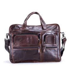 Casual Retro Leather Men's Briefcase Handbag - Green - View 1