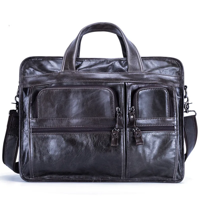 Casual Retro Leather Men's Briefcase Handbag - Black