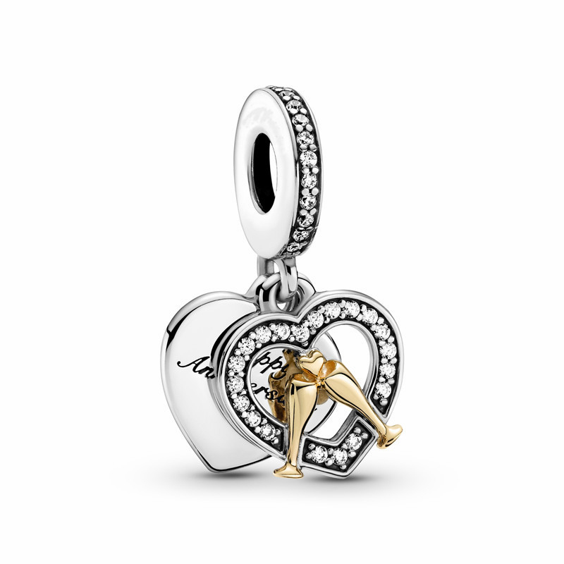 Silver Jewelry Bracelet Diy Pendant Accessories Shining  Double-Piece Charm