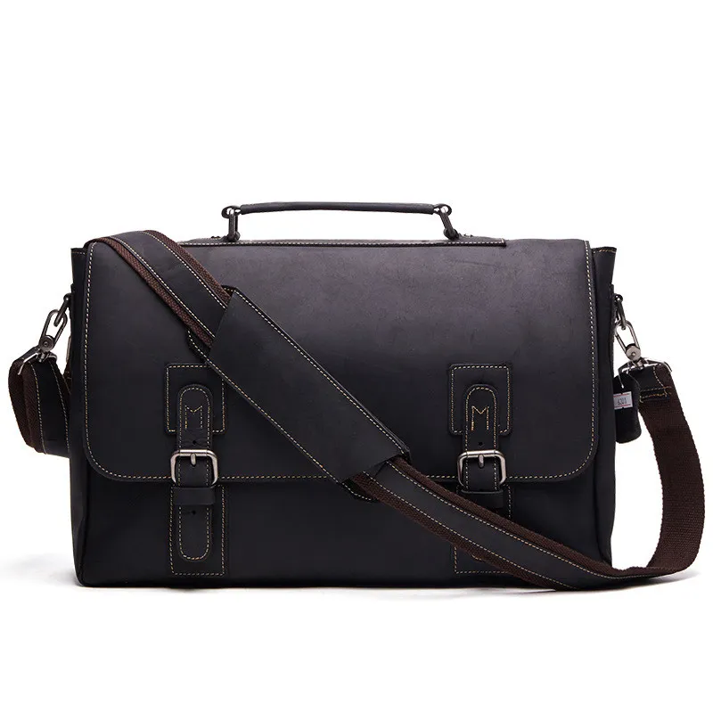Business Men's Briefcase Leather Men's Bag - Coffee