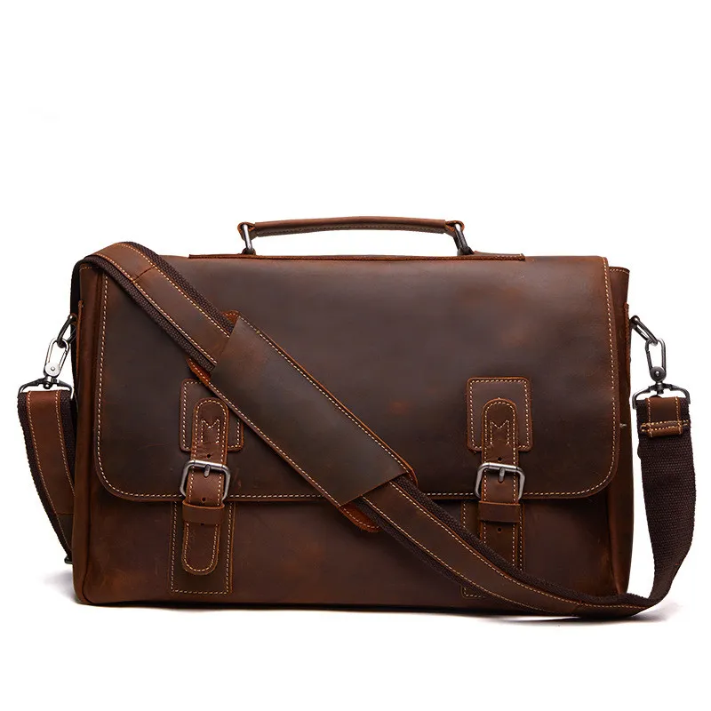 Business Men's Briefcase Leather Men's Bag - Brown