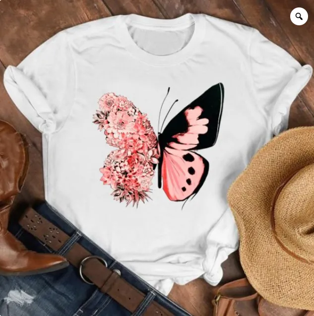 Loose Large Fashion Butterfly T Shirt Personality Trend Bottoming Shirt - Shop at LoveMi