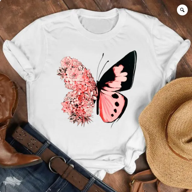 Loose Large Fashion Butterfly T Shirt Personality Trend Bottoming Shirt G - Shop at LoveMi