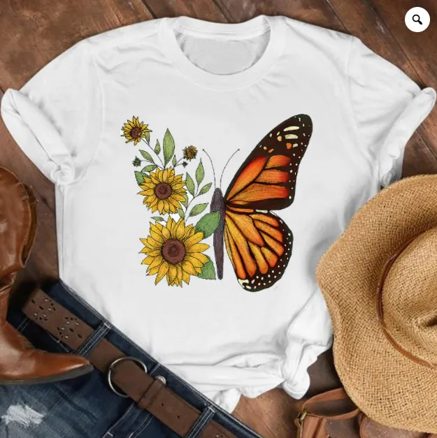 Loose Large Fashion Butterfly T Shirt Personality Trend Bottoming Shirt - Shop at LoveMi