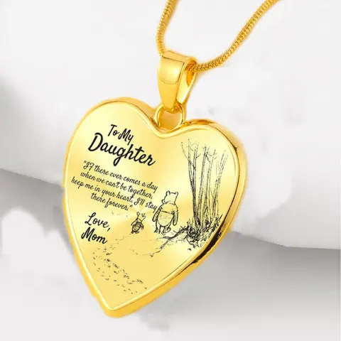 Mom and Daughter Winnie the Pooh Peach Heart Pendant