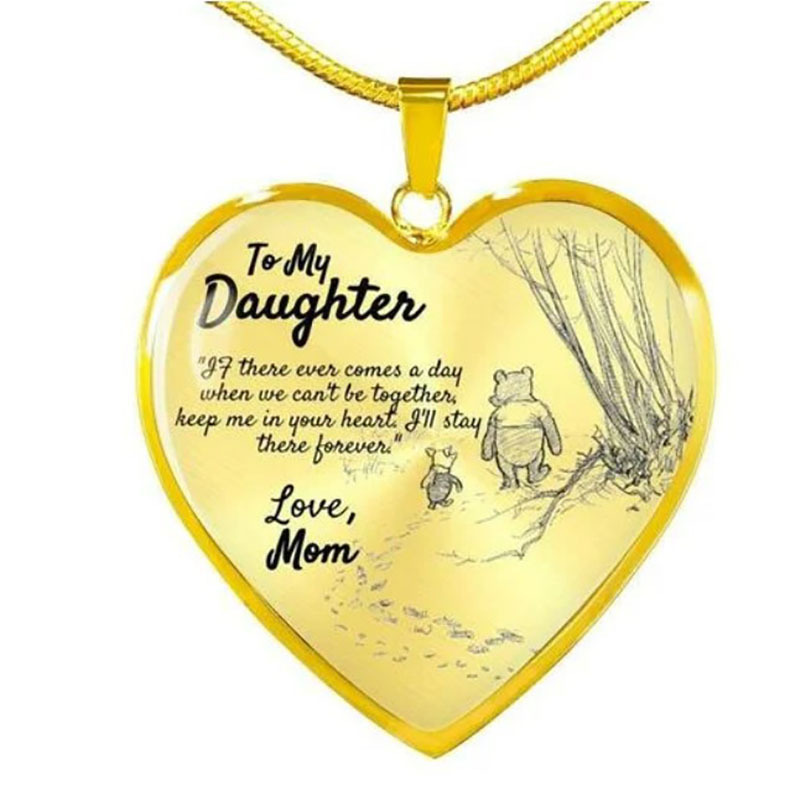 Mom And Daughter Winnie The Pooh Peach Heart Pendant Necklace Gold - Shop at LoveMi