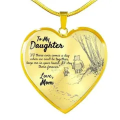 Mom And Daughter Winnie The Pooh Peach Heart Pendant Necklace - Gold - View 1