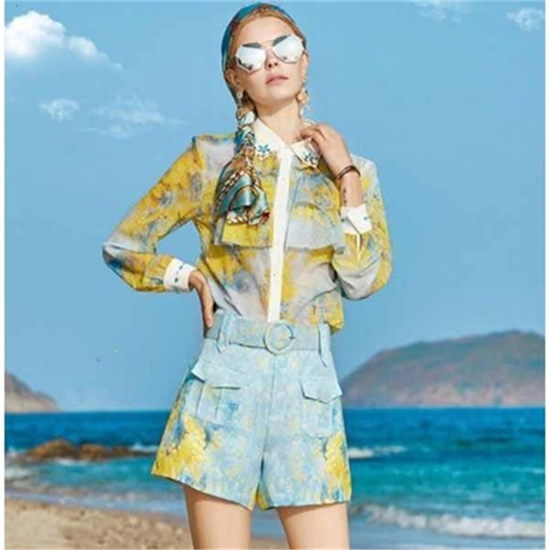 Women's Beaded Diamond Lapel Long Sleeve Printed Shirt