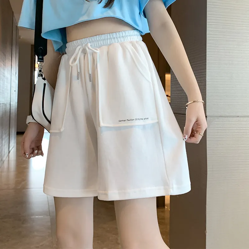Ladies Fashion Casual High Waist Sports Shorts - White