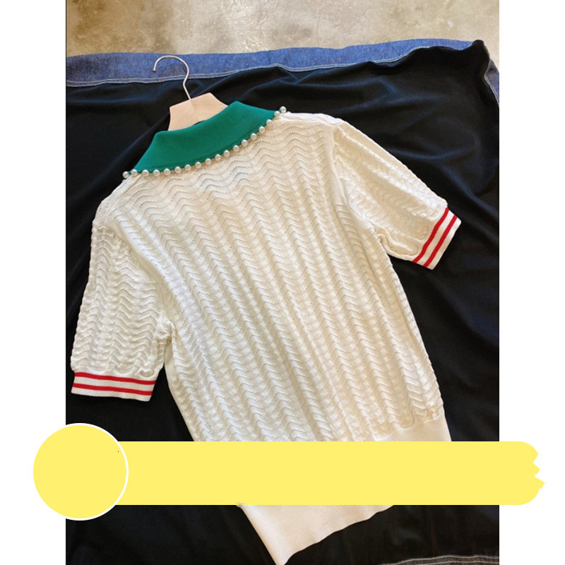 Doll Collar Knit Sweater Thin Lapel Short Sleeve Knit Top