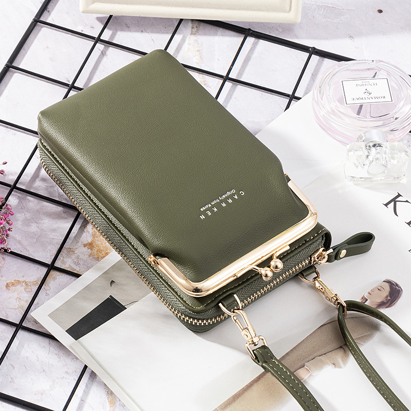 Machine Bag Wallet Korean Style Large Capacity Mid length Fashion Casual Zipper Vertical Crossbody Bag Green - Shop at LoveMi