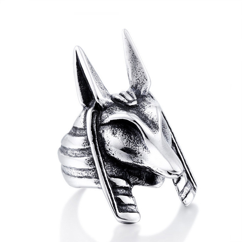 Iron Warrior Retro Jewelry Hades Anubis Head Ring Men's Personality Domineering Ring