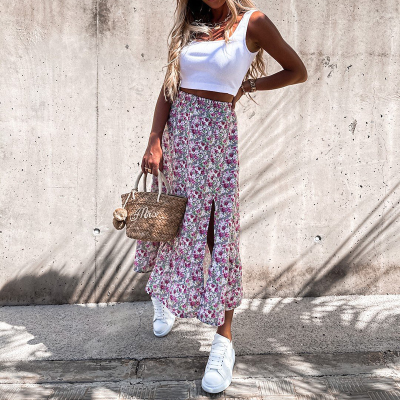 Summer Leisure Vacation Patchwork Floral Color Patchwork Skirt Floral - Shop at LoveMi