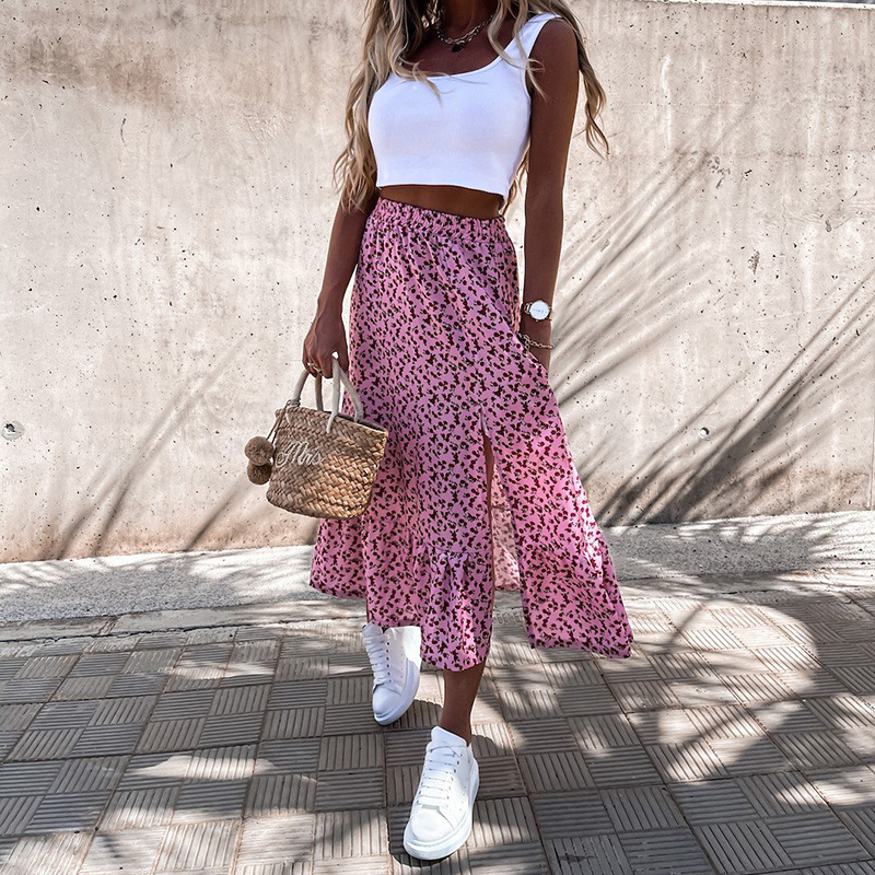 Summer Leisure Vacation Patchwork Floral Color Patchwork Skirt