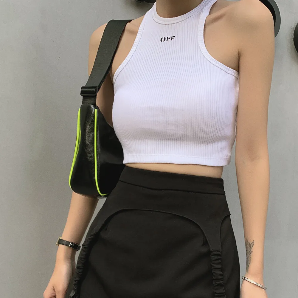 Women'S Off-Letter Sleeveless Short Crop Top - White