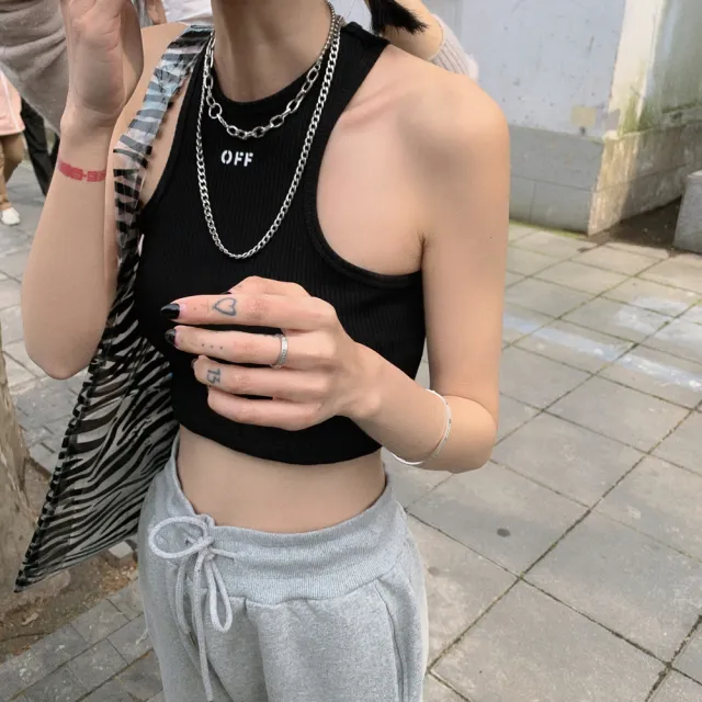 Women'S Off Letter Sleeveless Short Crop Top Black - Shop at LoveMi