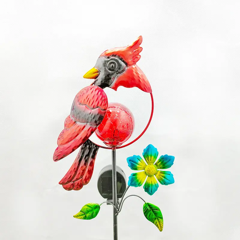 Solar Iron Art Red Bird Inserted Garden