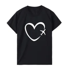 Creative Space Heart Love Pattern Printed Top Plus Size Short-Sleeved T-Shirt - Black - View 1