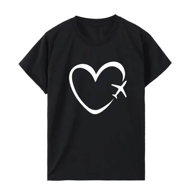 Creative Space Heart Love Pattern Printed Top Plus Size Short Sleeved T Shirt Black - Shop at LoveMi
