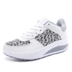 Women's Shoes, Flying Woven Leather Shoes, Sports Platform Shoes, Student Platform Shoes - Gray - View 1