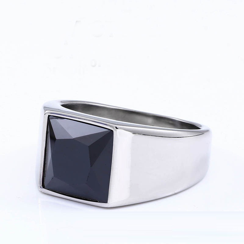Korean Style Simple Gemstone Stainless Steel Ring