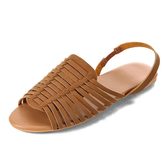 New European And American Flat Heels And Solid Color Fish mouth Sandals For Women Brown - Shop at LoveMi