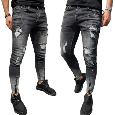 The New Fashion Ripped Youth Clothes Zipper ElasticFeet Js