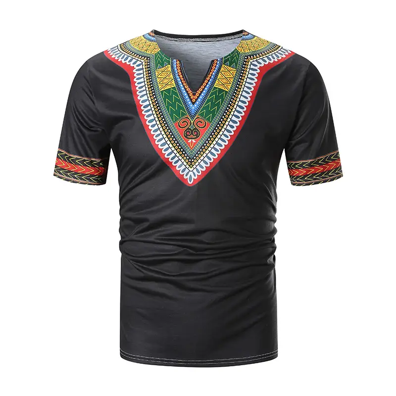 Indian Ethnic Style Deep V-Neck T-Shirt