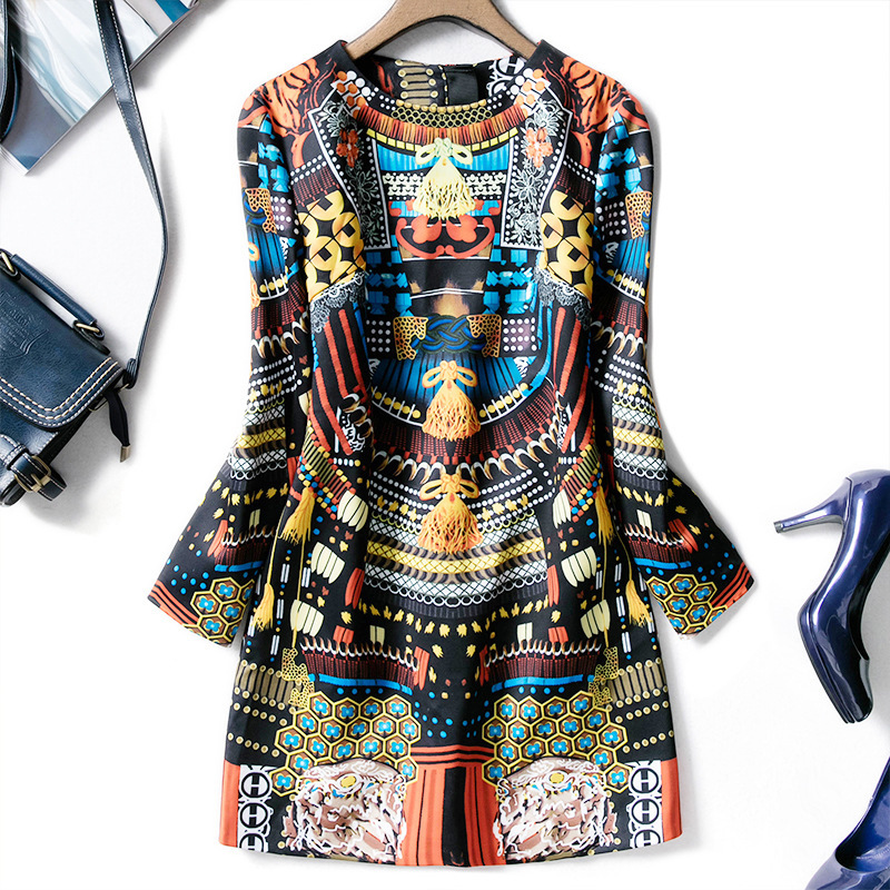 Printed A-Line Short Dress, picture 4 of 6