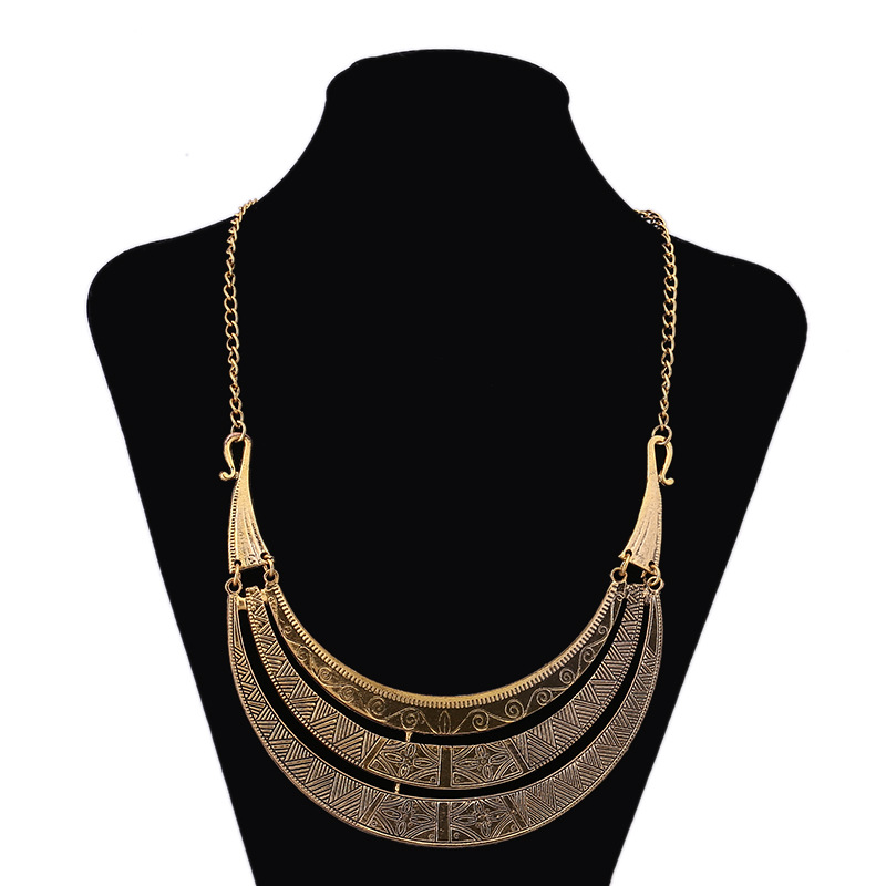 Women Goth Large Boho Vintage Brass Bib Crescent Necklace