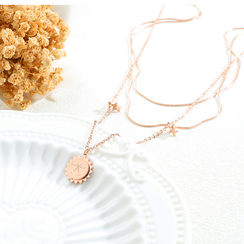 Star And Moon Set, Star And Moon Two-in-One Rose Gold Plated Clavicle Chain