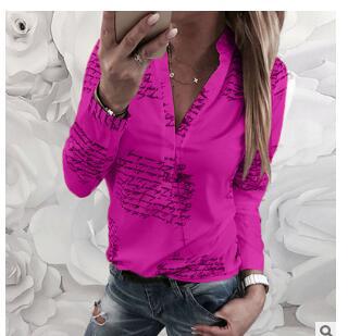 Letter V-neck button long sleeve