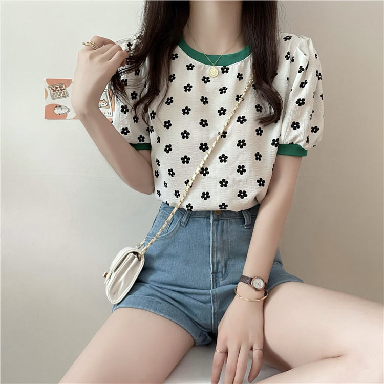Summer Design Sense Niche Puff Sleeve Loose Printed T-shirt Clothes