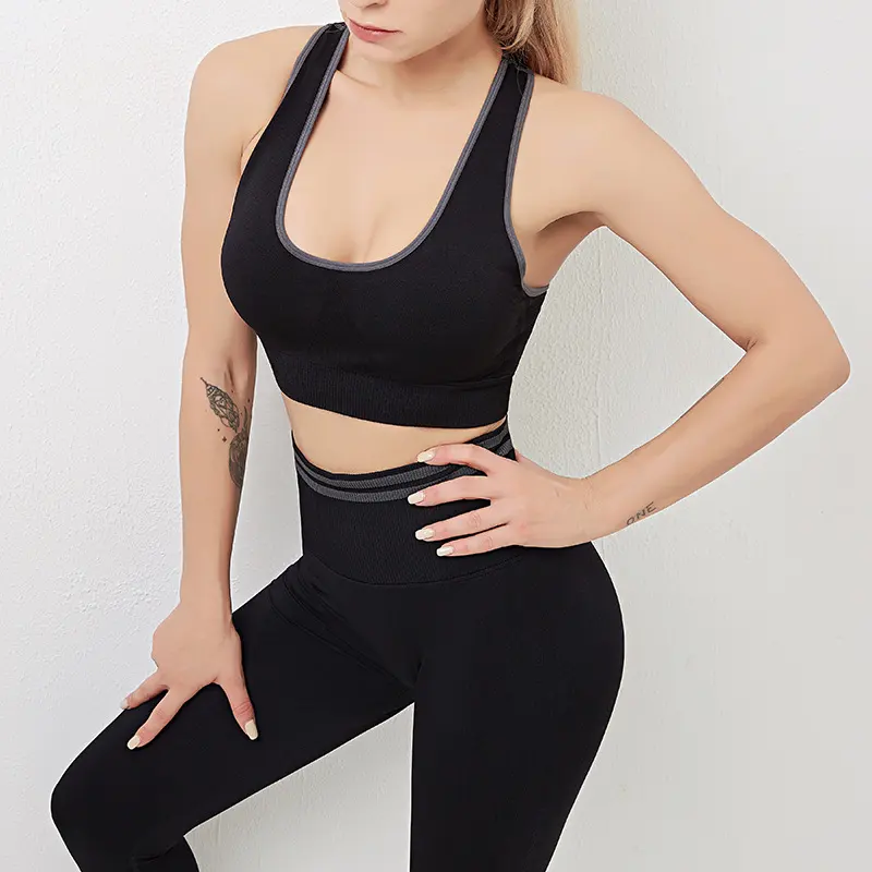 Women Workout Activewear Sports-Bra Outfit Leggings Seamless Fitness High-Waist