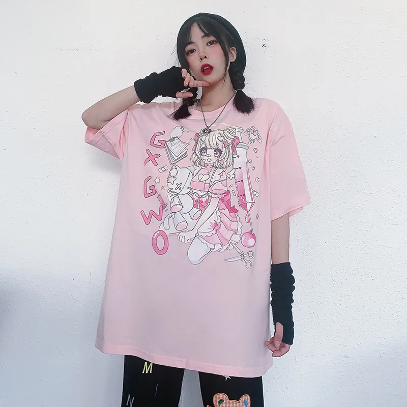 Original Country Tide Soft Girl Cute Bear Short-sleeved T-shirt Women - Pink