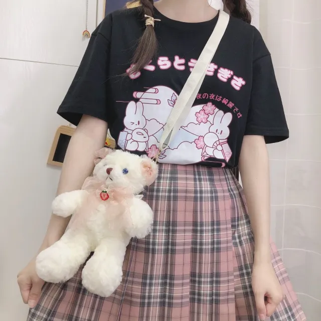 Summer Cute Soft Girl Five point Sleeve T shirt Black Cotton - Shop at LoveMi