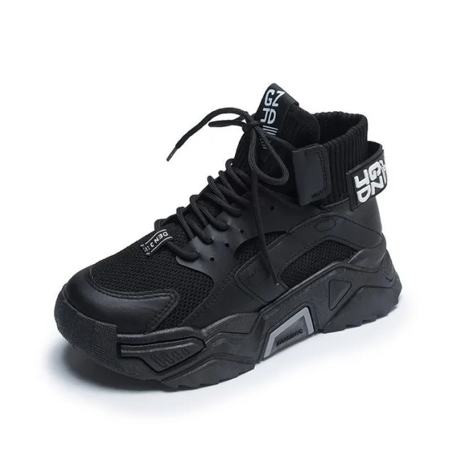 Daddy Shoes Female Ins Tide Breathable Thick soled Student Flying Woven High Sneakers Black - Shop at LoveMi