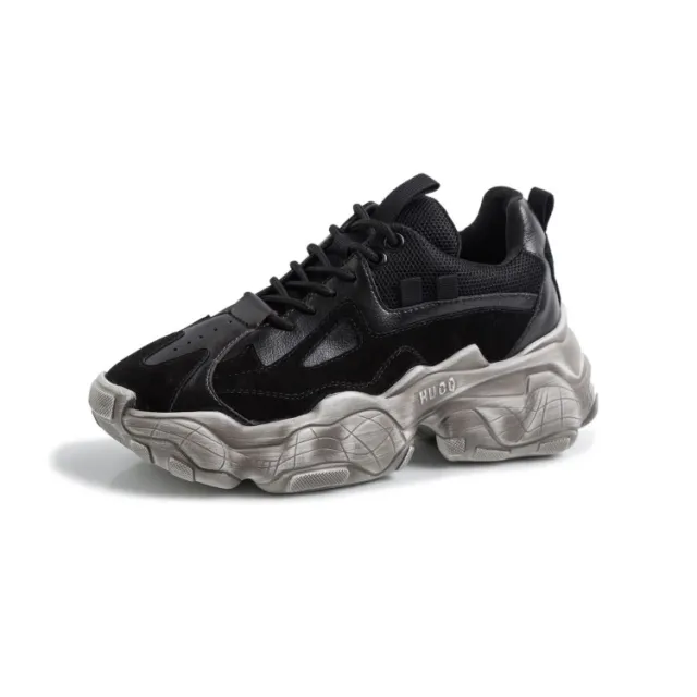 Thick soled Women's Single Shoes All match Lace Platform Shoes Casual Sports Daddy Shoes Black - Shop at LoveMi