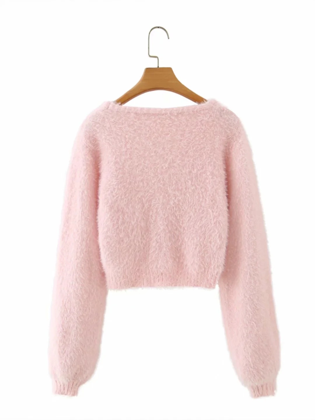 Single-breasted Plush Floret Long-sleeved Knitted Cardigan