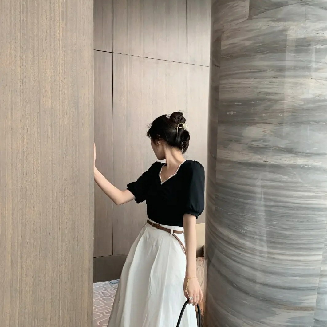 Half-length Skirt Suit Nocturne Puff Sleeve Short-sleeved T-shirt Women