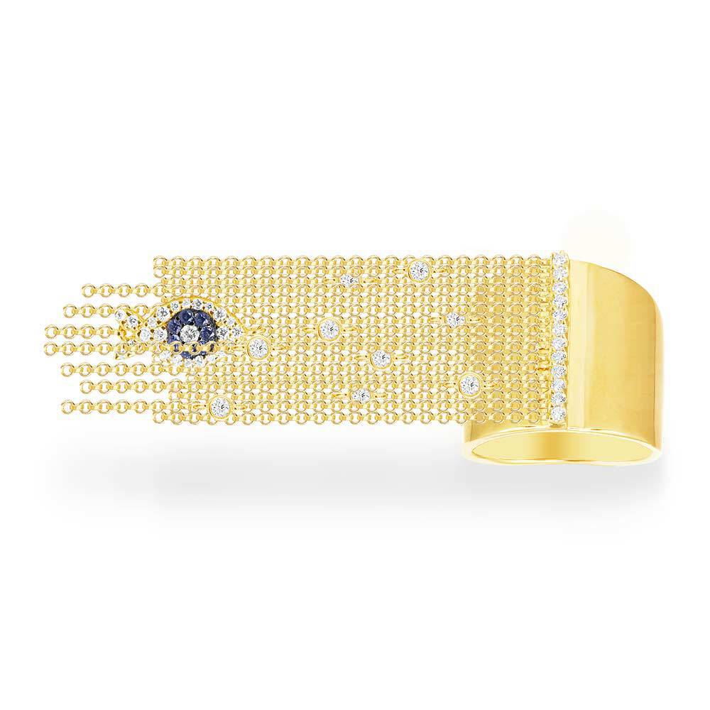 Sterling Silver Meilong Edition Micro-Set Crystal Diamond Lucky Fish Tassel Ring