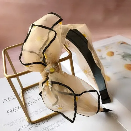 Headdress Fine Mesh Hairpin Broad Border Bow Tie Headband Lace Japan And South Korea Toothed Hairband Hair Hole Adult Sun Flower Yellow - Shop at LoveMi