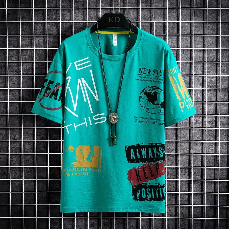 Men's Korean Style Loose Big Slab Round Neck And Half Sleeves