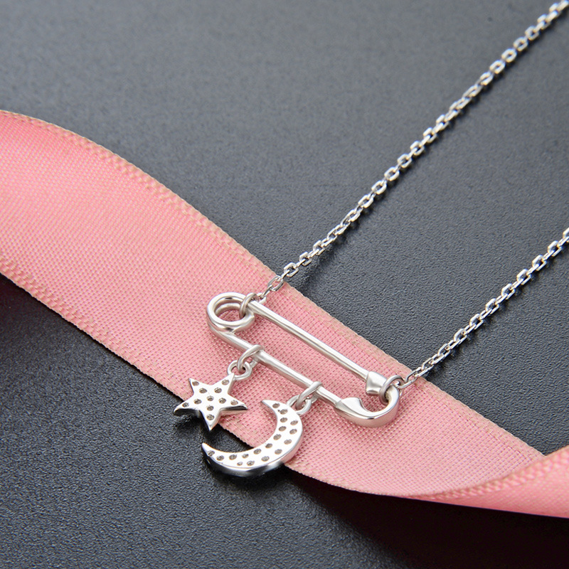 Silver New Korean Version Of Dongdaemun Small Incense Wind Star And Moon Shape Clavicle Female Personality Temperament Creative Silver Jewelry Set